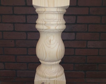 Farmhouse Monestary Pedestal Leg, Hard Pine, 8 x 29" Unfinished, Sanded, & Stain Grade, 1 each, Genuine Hand Turning Handmade in Norfolk, Va