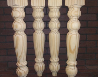 Farm Table legs, Hard Pine, 4 x 29", Unfinished,Sanded, Stain Grade, Set of 4, Genuinely Hand Turned  and Ships from Norfolk, Va