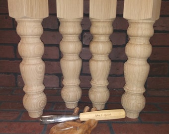 White Oak Farmhouse Coffee Table Legs, Hand Turned, Set of 4, Unfinished