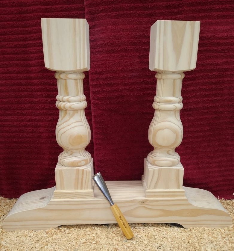 Trestle Table Legs, Hard Pine, 34 x 6 x 27 1/2 tall, Stain Grade, Vertically glued foot prevents weight sag, Unfinished, Sanded, Set of 2,