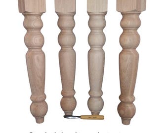 Oak Farm table legs, Red Oak, 4* x 29" Stain Grade, Unfinished and Sanded, Set of 4, Handmade in Norfolk, Va