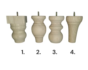 Red Oak Furniture Legs, Unfinished Wood Feet, M8 Threaded, Set of 4