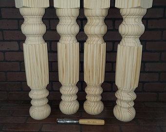 5 x 29" Reeded table legs, dining table, kitchen table, console table, farm table, wood legs, hall table, unfinished table legs, Made in USA