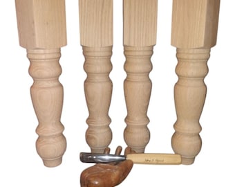 Red Oak Coffee Table or Bench legs, 3 1/4 x 16" Unfinished, Sanded, Stain grade, Set of 4, Genuinely Hand Turned, Handmade in Norfolk, Va