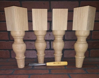 Hand Turned Red Oak Bed Legs - 3 1/4 x 13", Set of 4