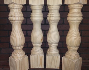 5 x 29"  Genuinely Hand Turned Hard Pine Farm Table Legs, Fancier rounded parting lines between profile transitions. Made in the USA