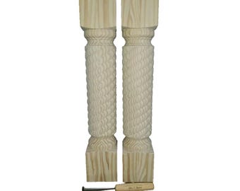 Farmhouse Table Legs, Rope Style, Hard Pine, 5 × 29" Unfinished and Sanded, Set of 2, Stain Grade, Handmade I'm Norfolk, Va