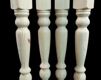 Farmhouse Table Legs, 4 x 29" Not thin 3 1/2" legs, Hard Pine, Set of 4, Unfinished, Sanded, Stain Grade, Handmade in Norfolk, Va.