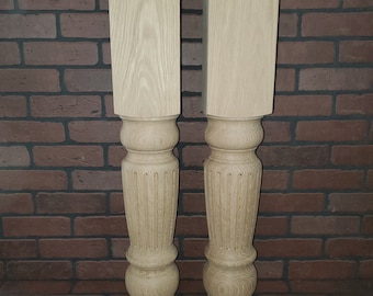 White Oak Fluted Island Legs, 5 x 34 1/2" Genuinely Hand Turned not Patterned Copies, One of a kind sets every set! Made in America