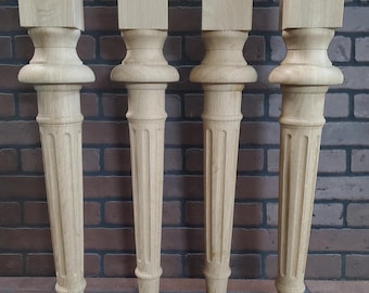 White Oak Farm Table Legs, Fluted 5 1/2 × 29" Genuinely Hand Turned one of a kind sets every set! Made in the USA