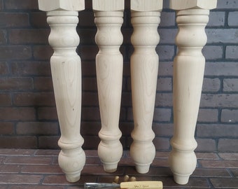 Genuinely Hand Turned Cherry Farm Table Legs 4 x 29 set of 4 Stain or Paint Unfinished Made in the USA