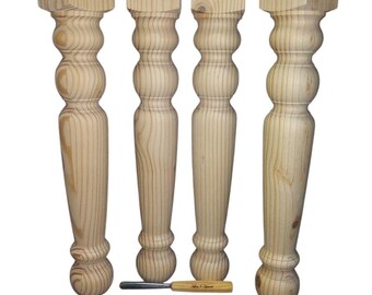 4 x 29" Genuine Hand Turned Hard Pine Ball Foot Dining Table Legs, Not patterned copies from a copy machine resulting in one of a kind sets!