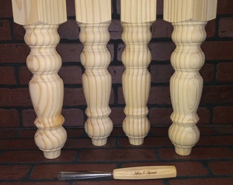 Hand Turned Pine Bench Legs 3 1/4 × 17, Genuinely Hand turned and crafted in the USA
