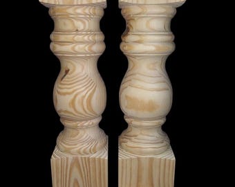 Hand Turned Console Table Legs, Sanded Unfinished (Set of 2) 6 3/4 × 29"