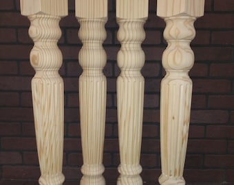 Handmade Fluted Hard Pine Table Legs, Farmhouse Island, 34.5" (Set of 4)