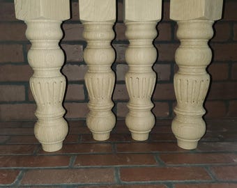 White Oak Fluted Farmhouse Table Legs, Set of 4 Hand Turned (3 1/2 x 17")