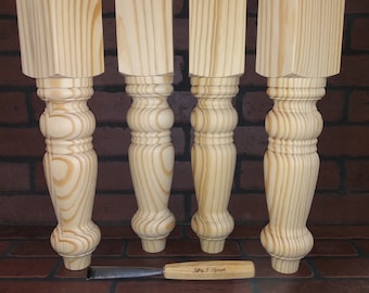 Coffee Table or Bench Legs, 3 1/4 × 17", Hard Pine, Unfinished and Sanded, Set of 4, Stain Grade, Handmade in Norfolk, Va