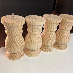 Chunky Balustrade Coffee Table Legs, Unfinished Wood Furniture Legs- Set of 4 Pine Balusters , Stain Grade, 5 x 10" handmade In Norfolk, Va