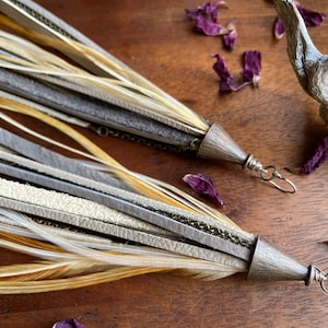 Long Rooster Feather Earrings // Leather, Feather, and Chain Earrings // Festival Jewelry // Performance Jewelry // Burning Man