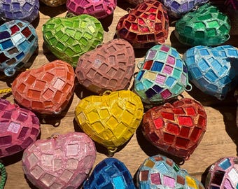 Collar de corazón con mosaico de vitral, colgante hecho a mano