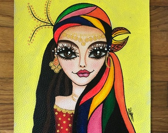 Pintura original de acuarela Pintura gitana / Acuarela pintura colorida 8 X 10 / Arte decorativo / Retrato de pintura a mano / Pared de arte