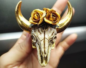 Anillo de calavera de ciervo dorado hecho a mano, anillo gótico ajustable.