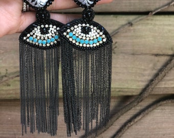 Statement Black evil earrings / Evil Eye Earrings / Long Earrings  / Gifts for her / Statement Earrings / Chandelier earrings