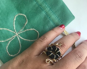 Anillo de crochet de oro de 14k hecho a mano, talla ajustable 6-7