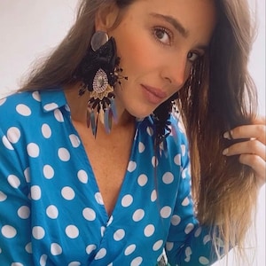Black statement Earrings / Oversized Earrings / Party Earrings / Fashion Earrings / Gift For her