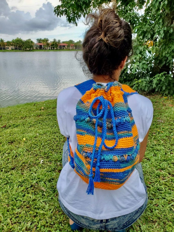 Hand Knitted Backpack / Handmade Crochet Backpack / Colorful Etsy