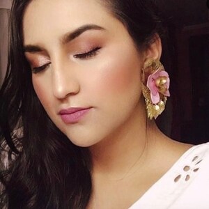 Pink Orchid Earrings / Handmade Orchid Earrings / Clip on statement Earrings / Polymer Clay Earrings / Gifts for her