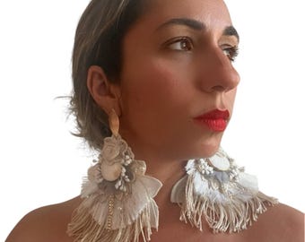 Pendientes de marfil hechos a mano, pendientes largos únicos