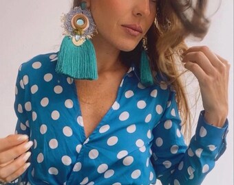 Pendientes llamativos de turquesa hechos a mano