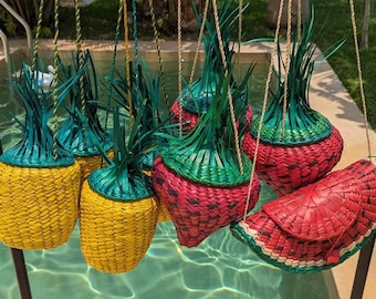 Bolso de paja de piña tejido a mano, bolso de hoja de palma natural