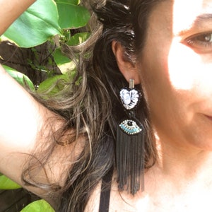 Statement Black evil earrings / Evil Eye Earrings / Long Earrings / Gifts for her / Statement Earrings / Chandelier earrings image 3