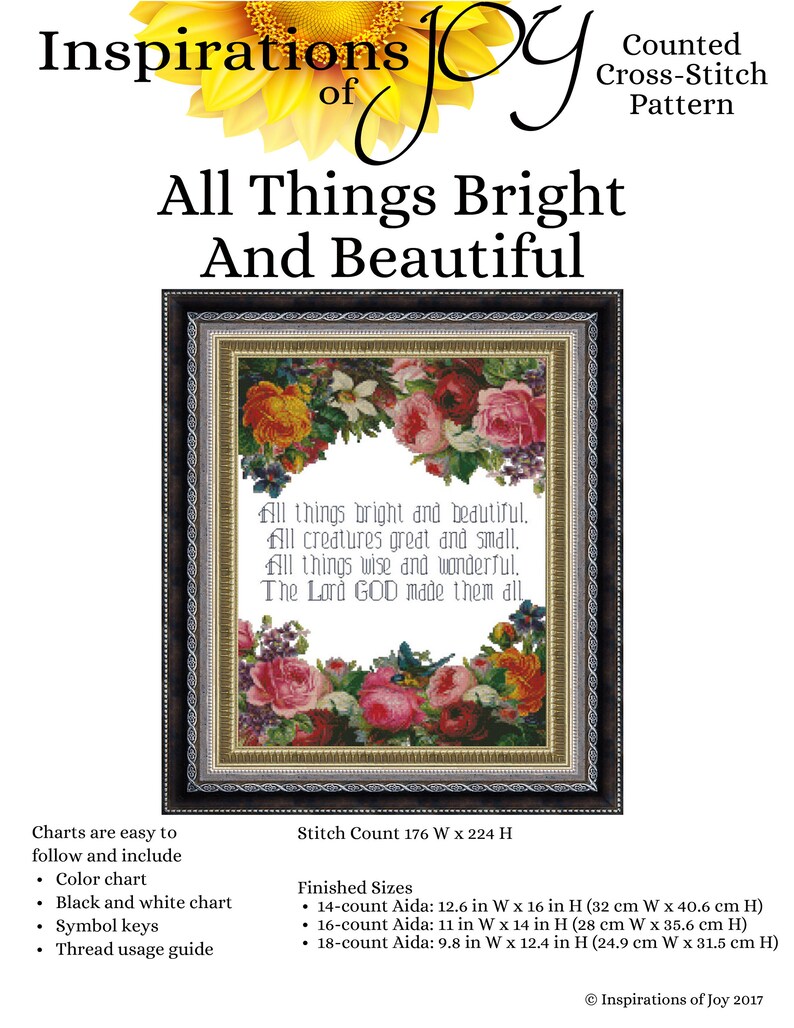 Home Hobby All Things Bright And Beautiful Digital Counted Cross Stitch Pattern Craft Supplies Tools