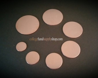 18g, 7/8" COPPER discs, stamping discs,  7/8" round blank, disc for etching, metal supply shop, jewelry supply, hand stamping