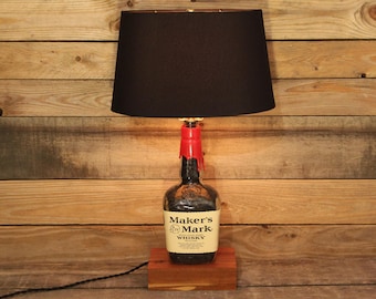 Maker's Mark Whisky Bottle Table Lamp, Bourbon Barrel Char, Unique Desk Lamp, Whiskey Bottle Lamp, Bar Decor, Man Cave, Father's Day Gift
