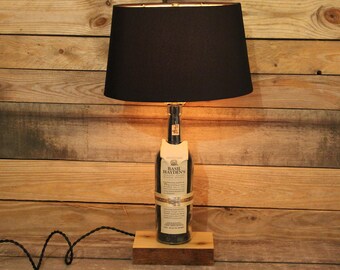 Basil Hayden's Bourbon Bottle Lamp / Bourbon Barrel Char, Reclaimed Wood Base, Unique Desk Lamp, Whiskey Light Bourbon Gift, Whiskey Gift