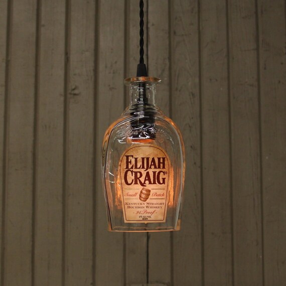 Elijah Craig Small Batch Bottle Pendant Light Handmade Bourbon Bottle Recycled Light Fixture Upcycled Industrial Glass Ceiling Light