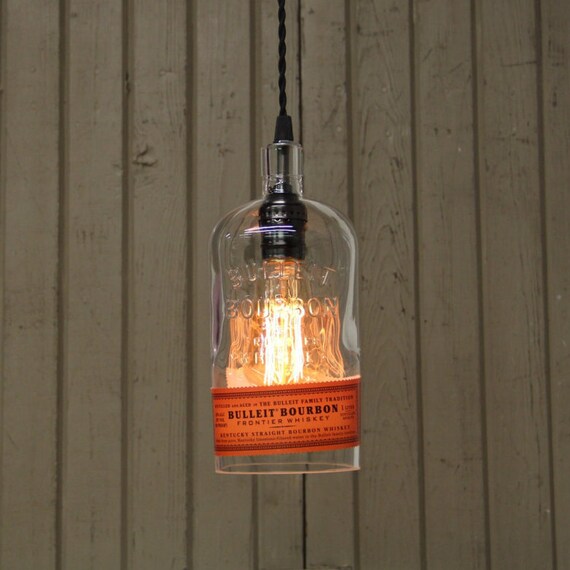 Elijah Craig Small Batch Bottle Pendant Light Handmade Bourbon Bottle Recycled Light Fixture Upcycled Industrial Glass Ceiling Light