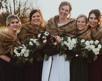 Brown Bridal Shawl in Faux Fur, Brown Fur Wrap Bridal, Wedding Fake Fur Bolero Brown, Fur Stole Bride