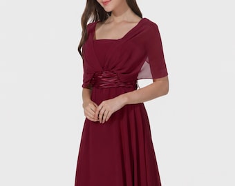 Vestido de dama de honor convertible de gasa color burdeos, vestido infinito rojo vino, vestido maxi cruzado multiusos