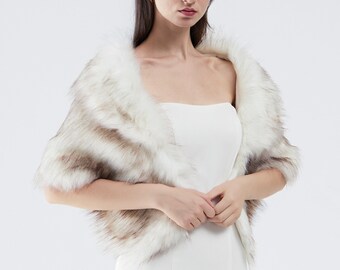 Ivory Bridal Fur Wrap, White Wedding Faux Fur Bolero, White Fur Cape, Fur Stole Wedding, Bridal Fur Jacket White Ivory