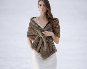 Brown Faux Fur Wrap for Wedding Party Prom