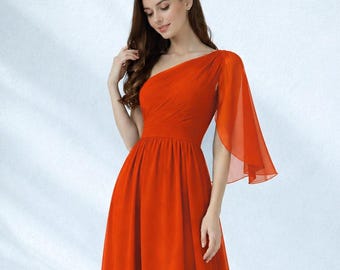 Chiffon Bridesmaid Dress Burnt Orange, One Shoulder Maxi Dress, Summer Prom Dresses, Formal Event Dresses, Elegant Wedding Party Gown