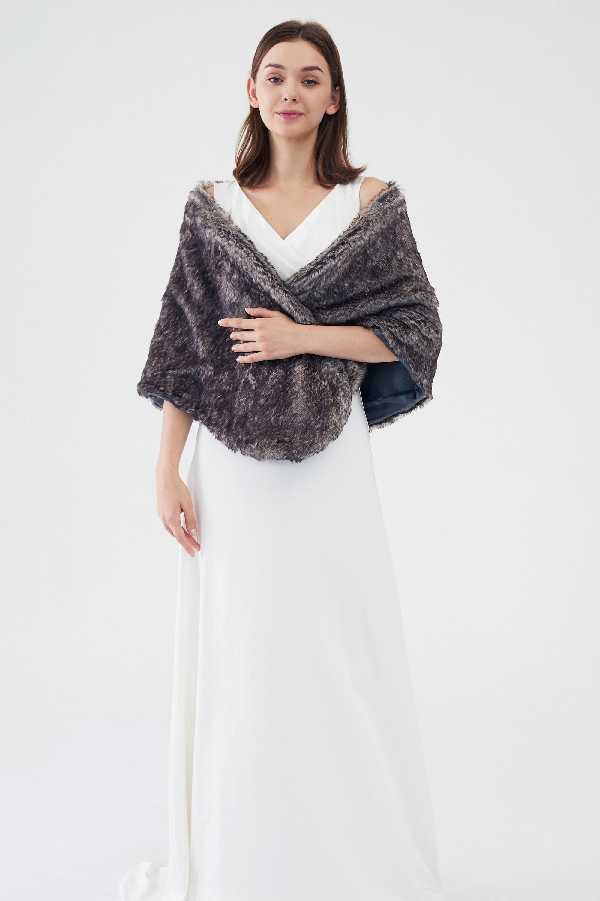 Faux Fur Shawl for Bride Bridesmaid Gray Etsy