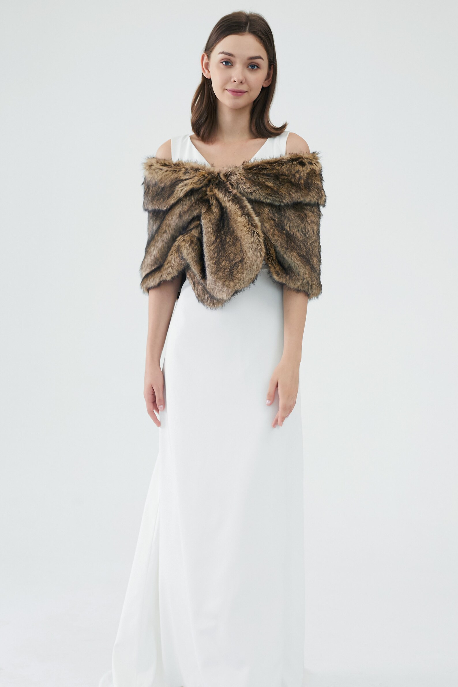 Bridal Faux Fur Shawl Brown Etsy