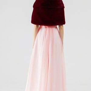 fur shawl with red dress