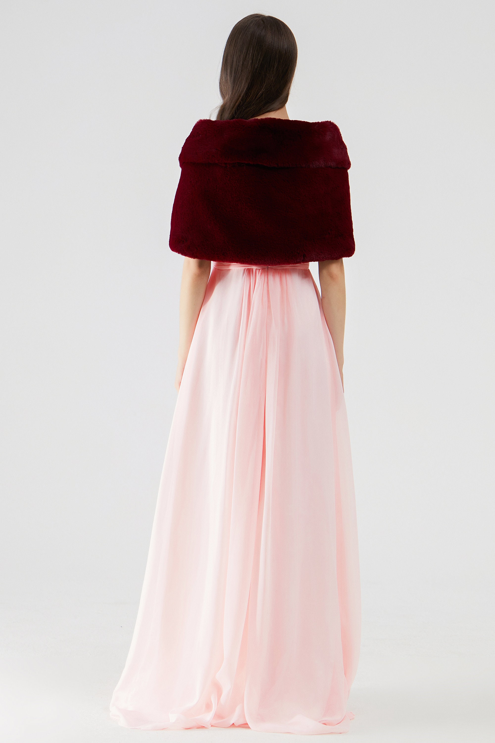fur shawl with red dress